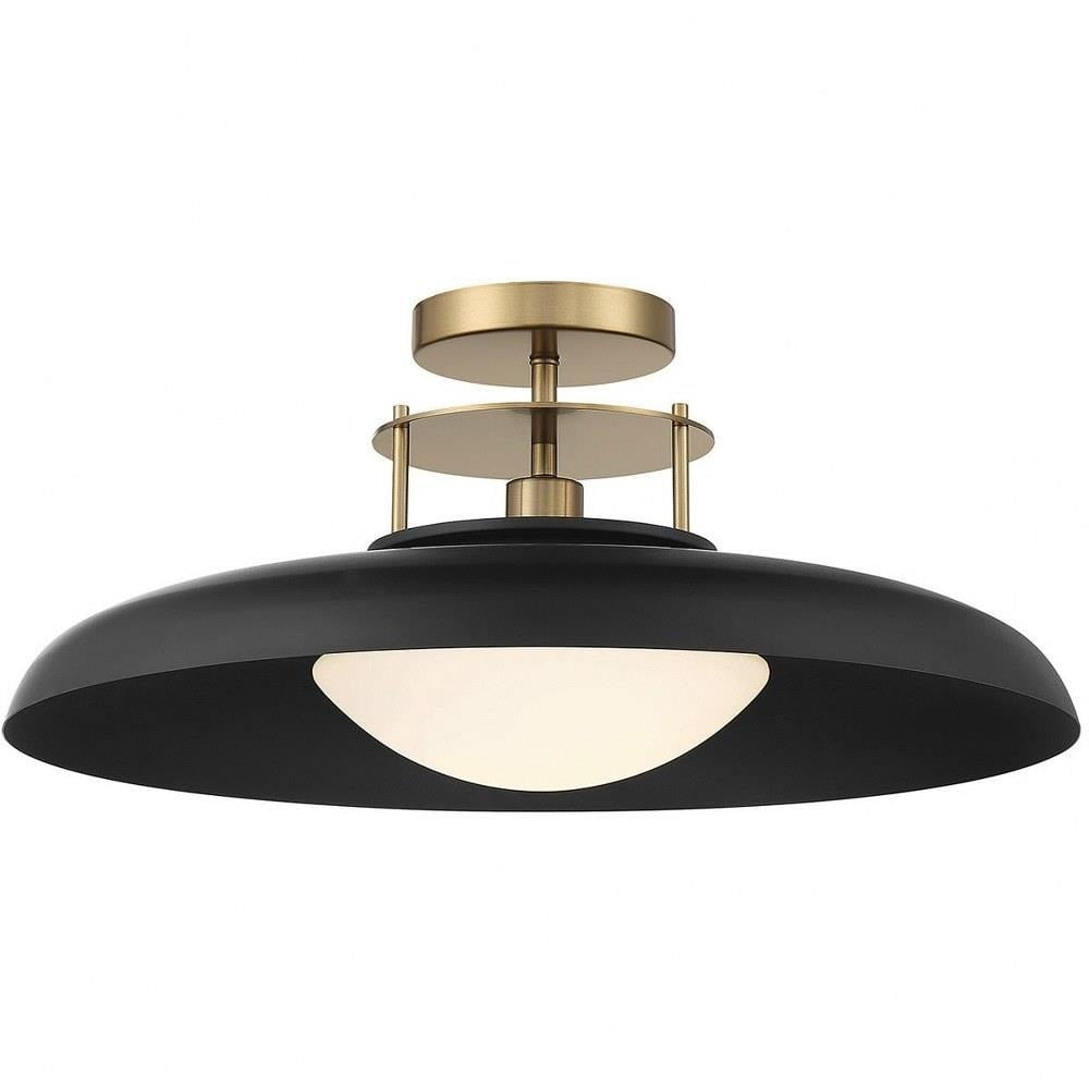 Matte Black and Brass 20" Vintage Semi-Flush Mount Ceiling Light