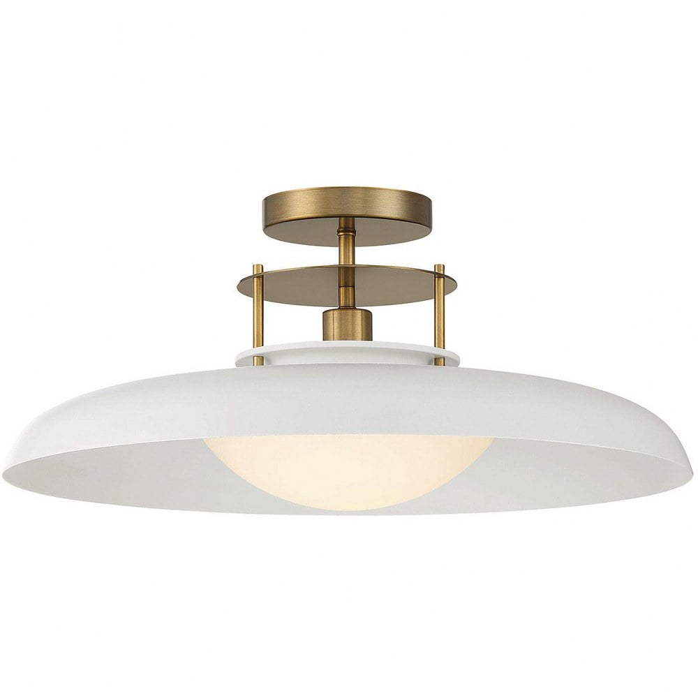 Vintage Opal Glass Semi-Flush Mount with Warm Brass Accents