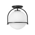 thumbnail image 1 of 1-Light Semi-Flush Mount with Metal Yoke and Ring in Heritage Brass with Etched Opal Globe Glass 11.5 inches W X 12.5 inches H-Black Finish Bailey, 1 of 1