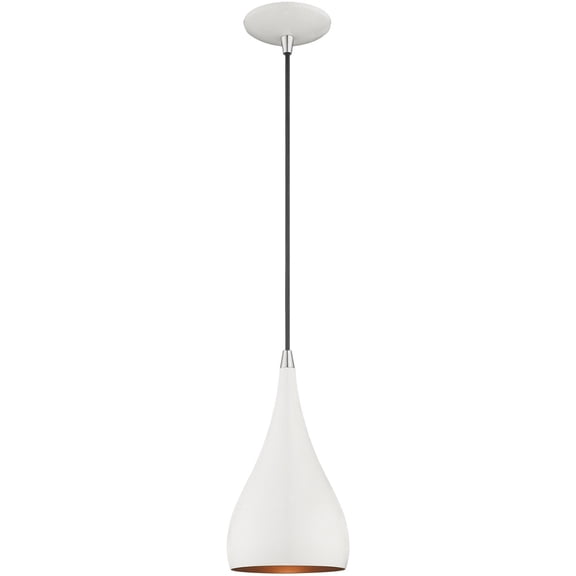 1 Light Shiny White Mini Pendant with Shiny White Metal Shade with Gold Finish Inside Shade