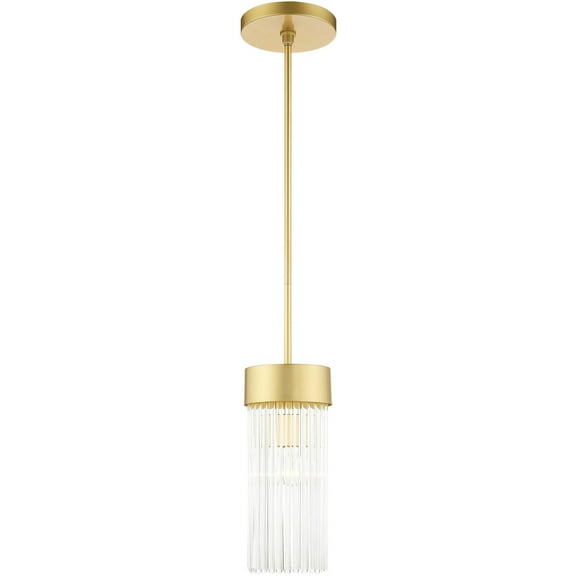 1 Light Soft Gold Chandelier with Soft Gold Drum with Clear Crystal Rods Shade