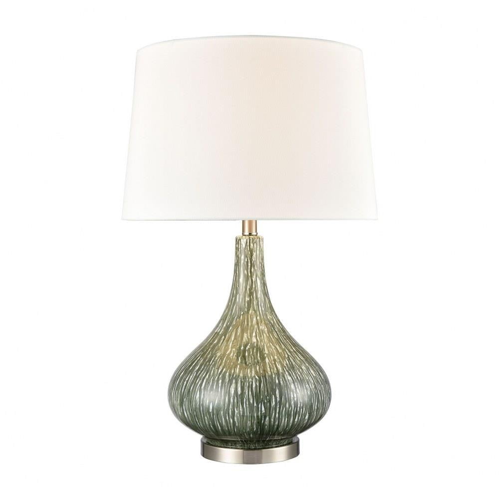 Green Glass Table Lamp with White Linen Shade