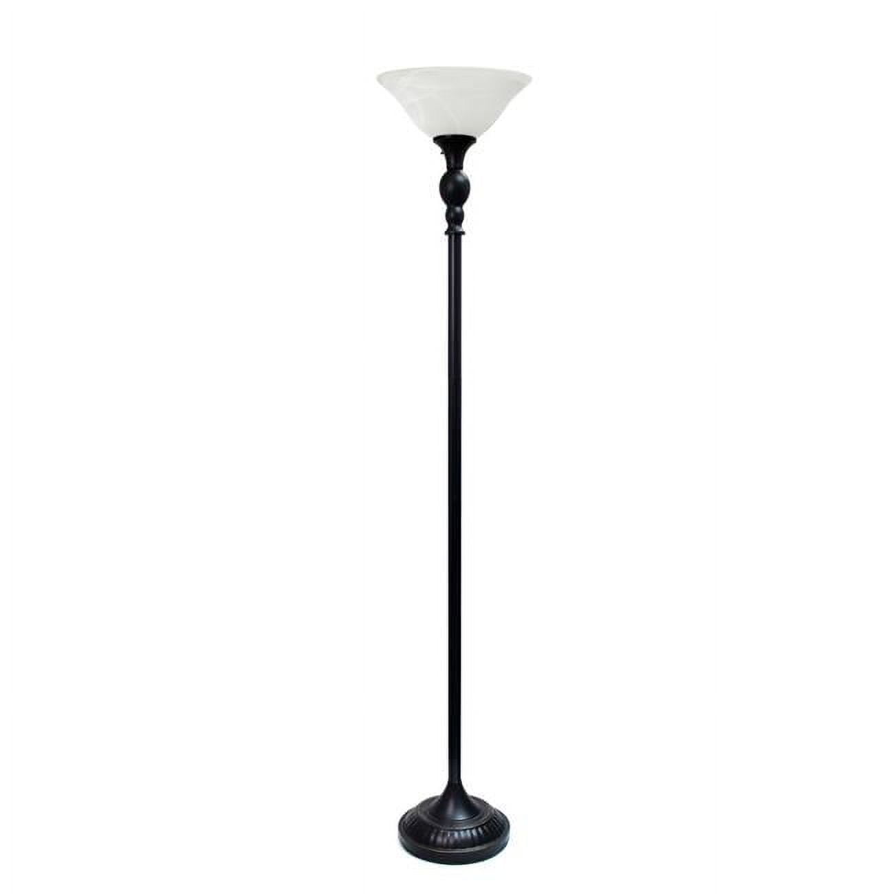 1 Light Torchiere Floor Lamp with Marbleized White Glass Shade, Restoration Bronze \u0026 White