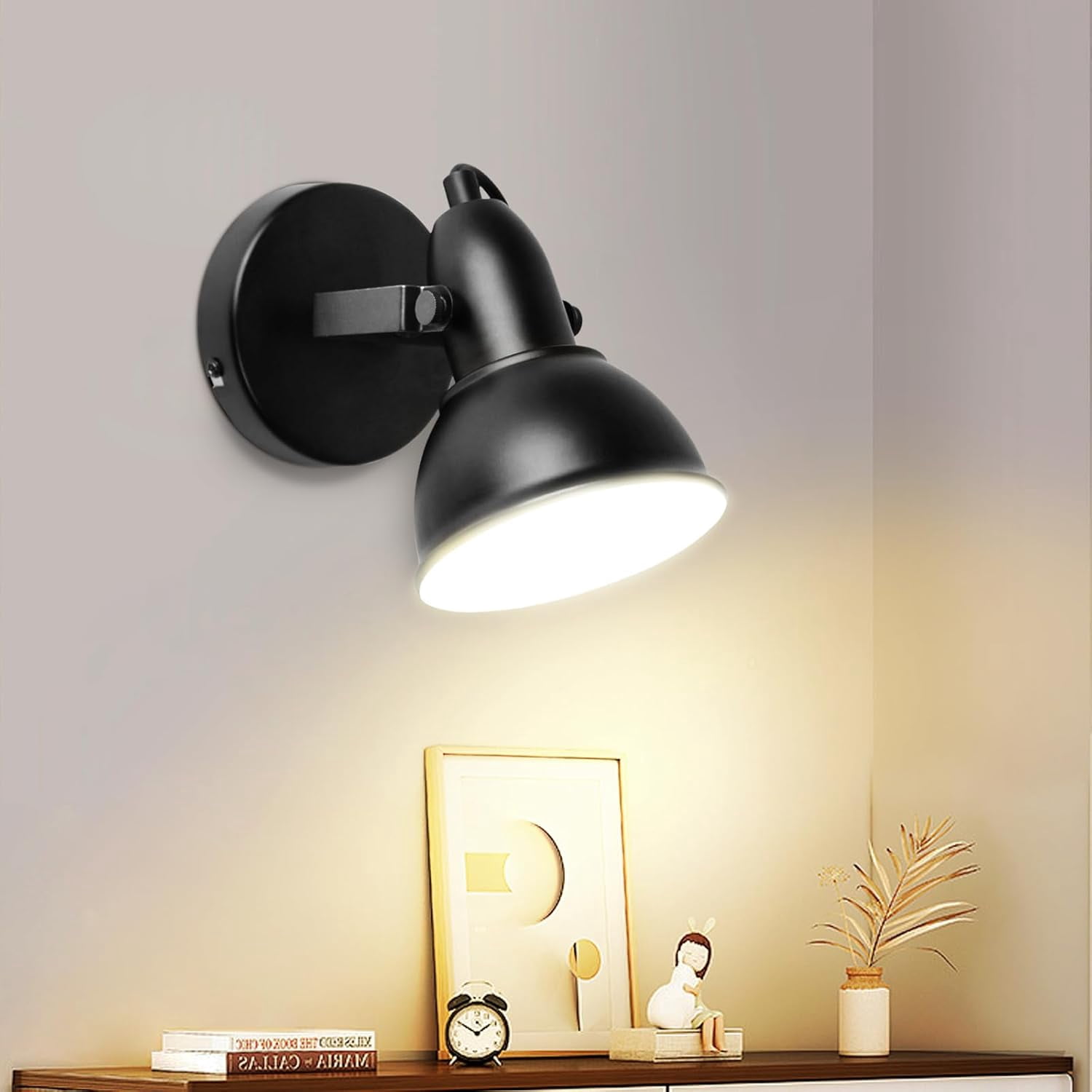 1-Light Track Lighting Black Directional Ceiling Wall Spotlight Fixture Industrial LED Spot Light Indoor for Kitchen Bedroom Bedside E26 Base Bulbs Not Included