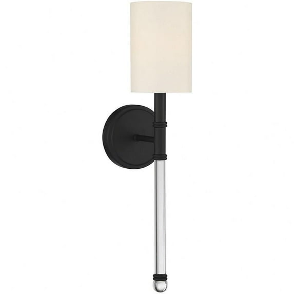 1 Light Traditional Metal Crystal Accent Wall Sconce with Soft White Fabric Shade-21 inches H By 5 inches W-Matte Black Finish Bailey Street Home