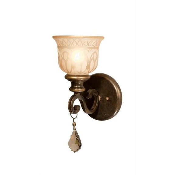 1 Light Traditional Steel Crystal Accent Wall Sconce with Amber Scavo Glass-14 inches H By 6.5 inches W-Bronze Umber Finish-Hand Cut Crystal