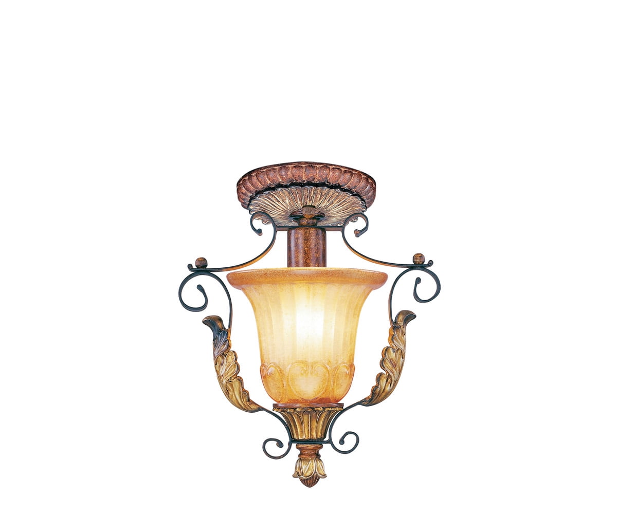 1 Light Verona Bronze Ceiling Light fixture with Rustic Art Glass Shade