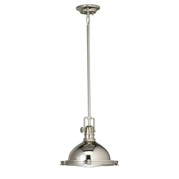 1 Light Vintage Farmhouse Large Pendant Light Light with Fresnel Lens Glass-Polished Nickel Finish Bailey Street Home 147-Bel-551522