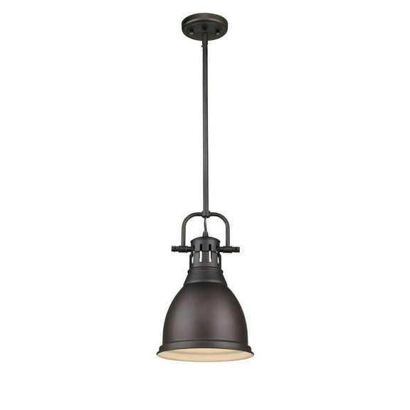 1 Light Vintage Industrial Ceiling Pendant in Chrome with Matte Black Shade-Rubbed Bronze Finish-Rubbed Bronze Shade Color Bailey Street Home
