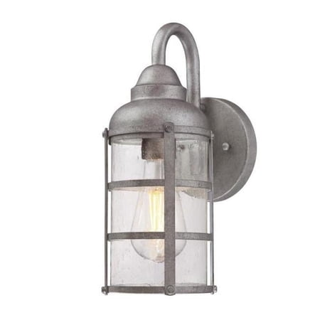 1 Light Wall Fixture with Clear Seeded Glass, Galvanized Steel
