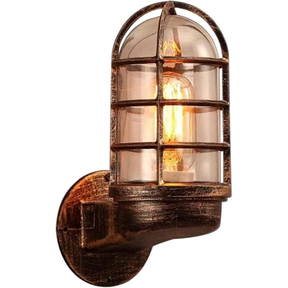 1-Light Wall Lamp Industrial Retro Vintage Copper Wall Light Fixture Metal Cage Ceiling Light with Glass Lampshade E27 Base Pendant Ceiling Light Fixture for Hallway Stairway Bedroom Kitchen
