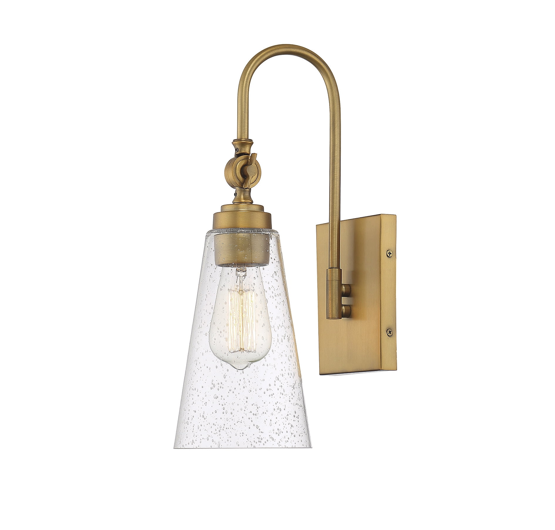 York Warm Brass and Black Dimmable Wall Sconce with Clear Seeded Glass