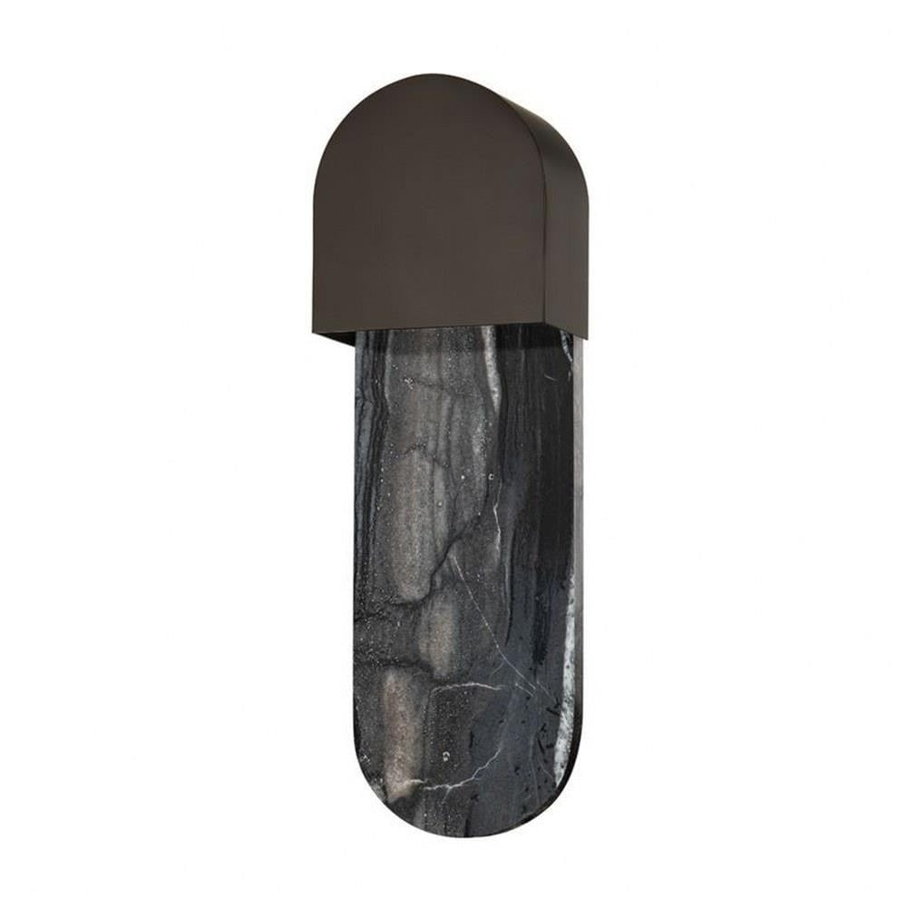 Black Steel Dimmable Wall Sconce with Marble Accent