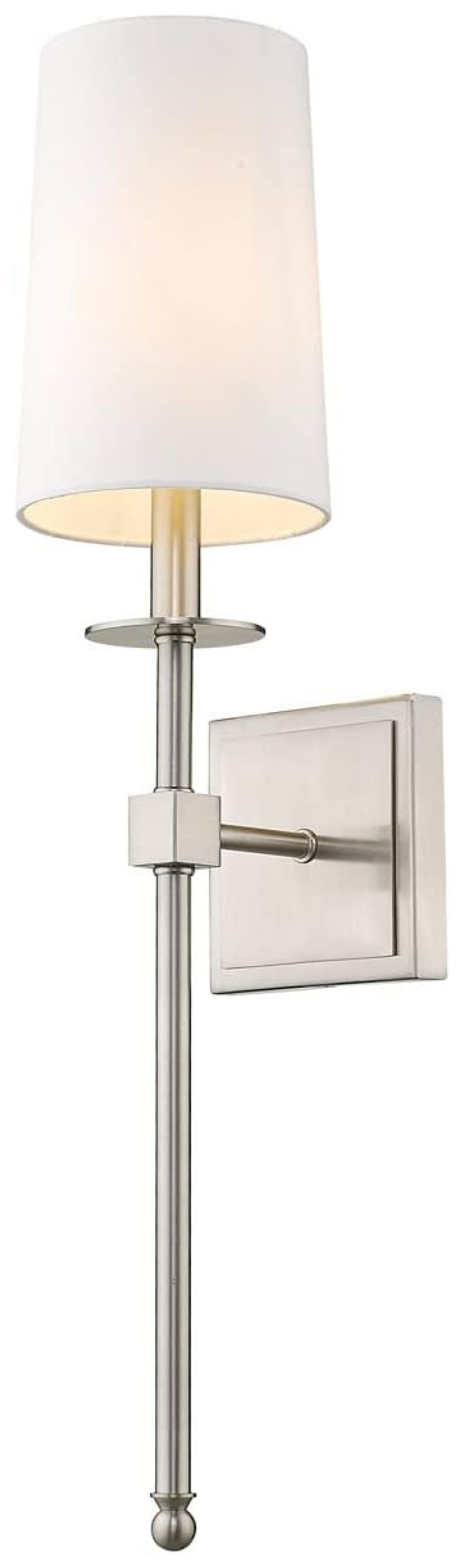 Brushed Nickel 26" Wall Sconce with White Fabric Shade