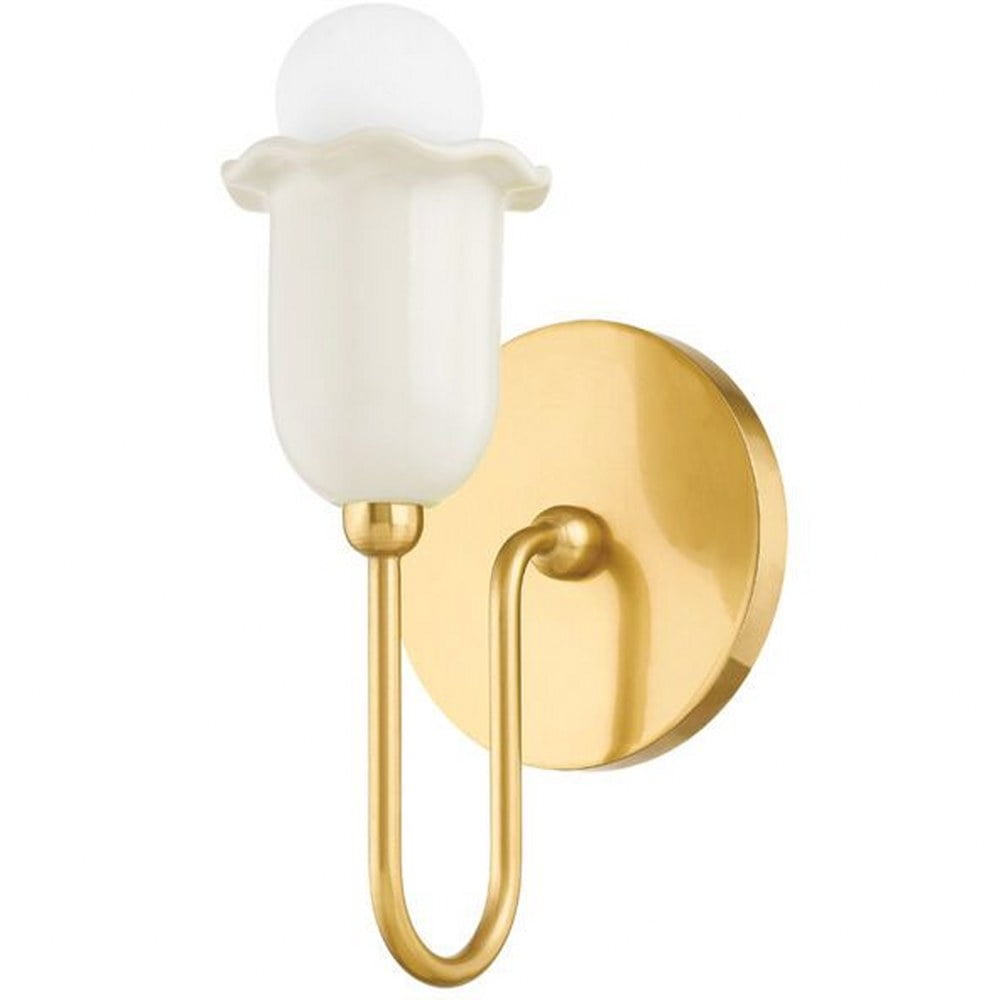 Lucinda Aged Brass 1-Light Dimmable Sconce with Ceramic Shade