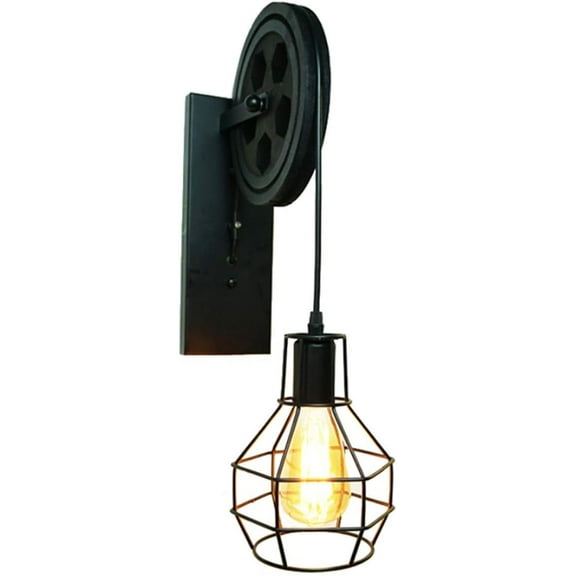 1 Light Wall Sconce Industrial Retro Iron Wall Lamp Creative Personality Lift Pulley Wall Lamps Light Fixture for Indoor Lighting Home Restaurant Bar Dining Room Kitchen,Black Finished
