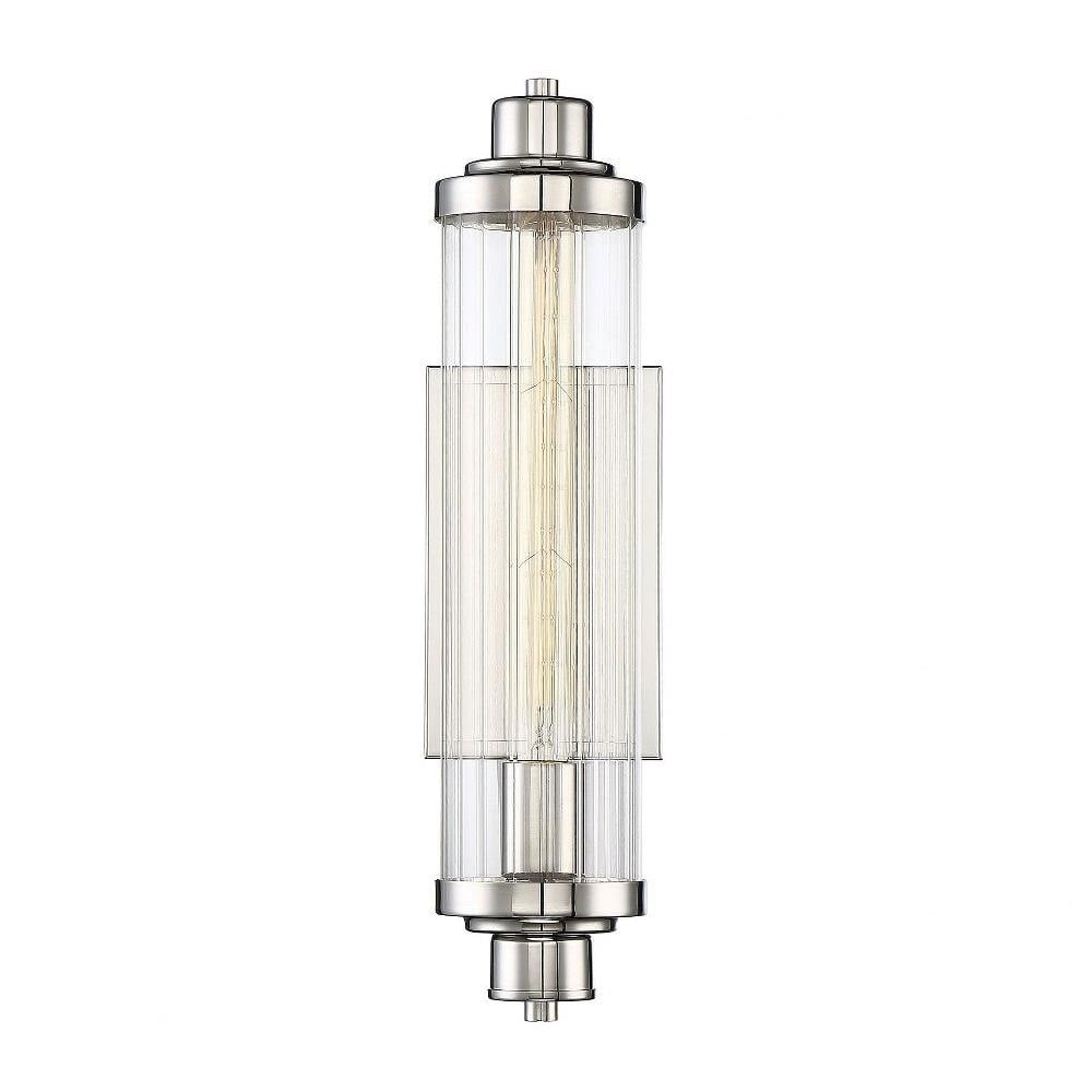 Polished Nickel Ribbed Glass 18" Wall Sconce