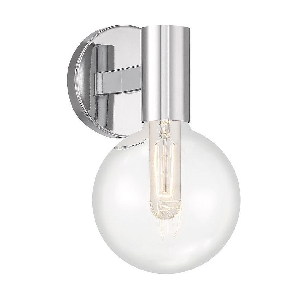 Chrome Globe Clear Glass Shade Dimmable Sconce