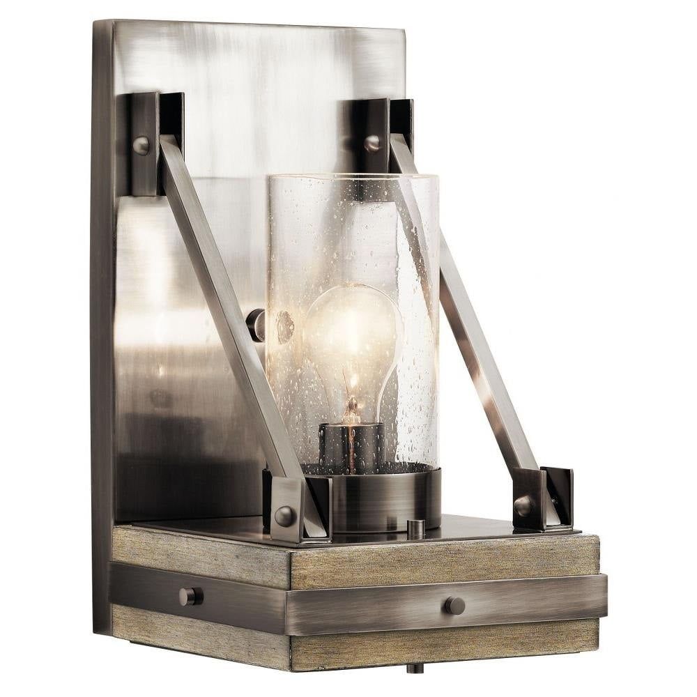 Pewter and Clear Glass Rustic Wall Sconce