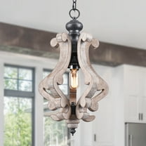 1-Light Weathered Wooden Vintage Chandelier Wood Pendant Light for Kitchen Island