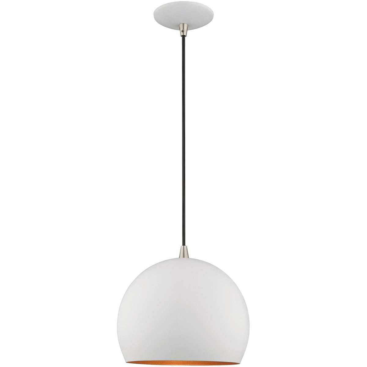 Contemporary 1-Light Mini Pendant in White with Gold Interior Finish