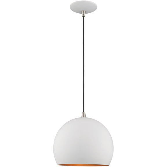 1 Light White Mini Pendant with White Metal Shade with Gold Finish Inside Shade