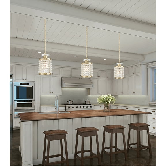 1 Light Winter Gold Mini Pendant with Clear Crystals Shade