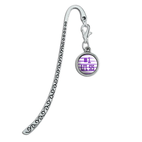 #1 Lil Sis Number One Favorite Little Sister Metal Bookmark Page Marker with Charm