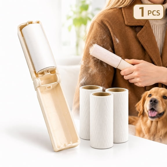 1 Lint Roller + 3 Refills, Foldable Travel Lint Remover for Clothes, Sofa & Car Seats, Beige