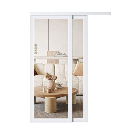 1-Lite Mirror Bypass Sliding Closet Door with Hardware Kit, Solid Core MDF Wood & PVC Covered, Finished, White