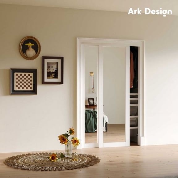 1-Lite Mirror Bypass Sliding Closet Door with Hardware Kit, Solid Core MDF Wood & Primed, White