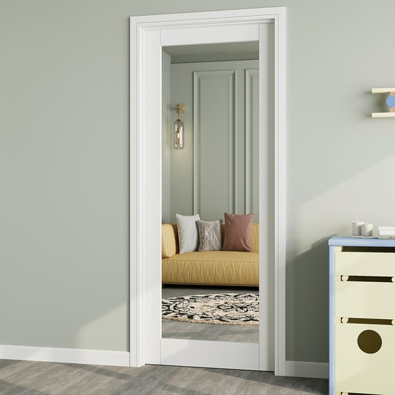 1-Lite Mirror Door Slab with/without Prehung Kit, White