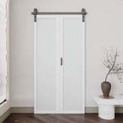 1-Lite Panel Closet Bifold Barn Door with Hardware Kit & Handle, Solid Core MDF Wood & Finished, White