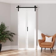 1-Lite Tempered Frosted Glass Closet Bifold Barn Door with Hardware Kit & Handle, Solid Core MDF Wood & PVC Covered Finished, White
