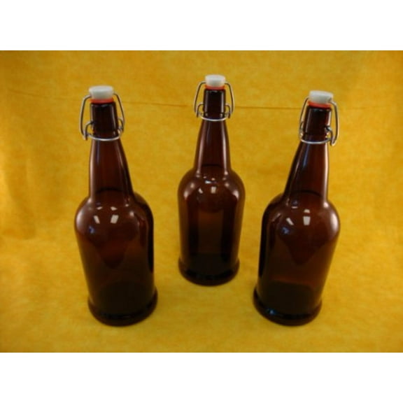 1 Liter (33 oz) Amber Flip Top Bottles Case of 12 Bottles