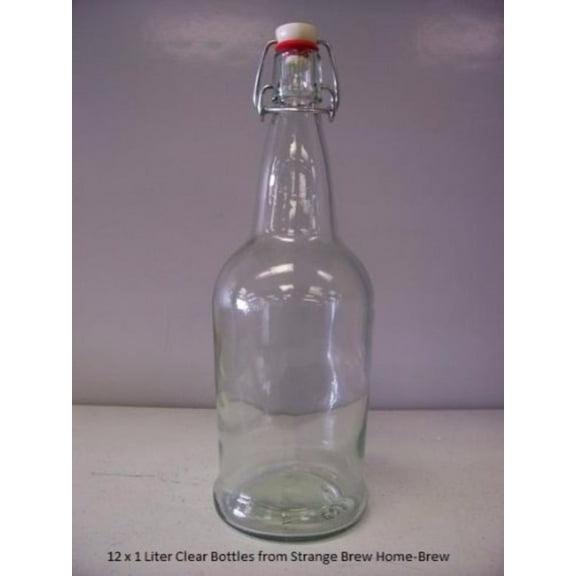 1 Liter (33 oz) Clear EZ Cap Flipper (Grolsch - Style) Bottles Case of 12