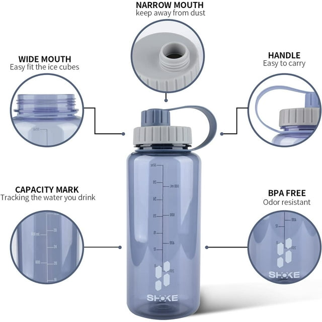 1 Liter Water Bottle, 32Oz Bpa Free NonToxic Tritan Wide Mouth