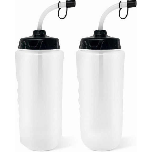 1 Liter Sports Water Bottles with Long Straw – 2-Pack Easy-Squeeze Bottles with Finger Grip, BPA-Free, Made in USA – for Hockey, Football, Lacrosse, Boxing