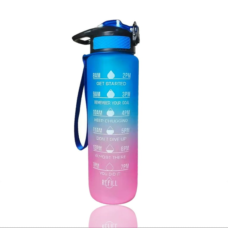 AQUAFIT - Water Bottle with Straw - Motivational Water Bottle, Big Water Bottle with Time Marker - 1 Gallon, Dark Blue