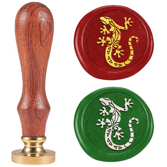1" Lizard Wax Seal Stamp Art Pattern Sealing Stamps Removable Brass Head Seal Stamp with Wooden Handle Sealing Wax for DIY handcrafting