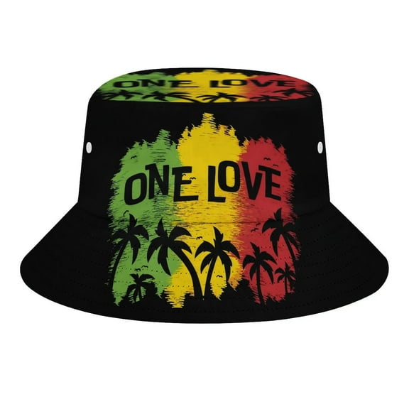1 Love Music Reggae Rasta Bucket Hats for Women Men Travel Fashion Sun Cap Packable Outdoor Fisherman Hat
