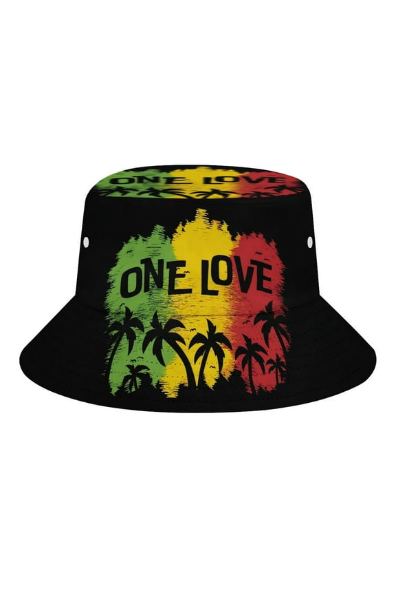 1 Love Music Reggae Rasta Bucket Hats for Women Men Travel Fashion Sun Cap Packable Outdoor Fisherman Hat