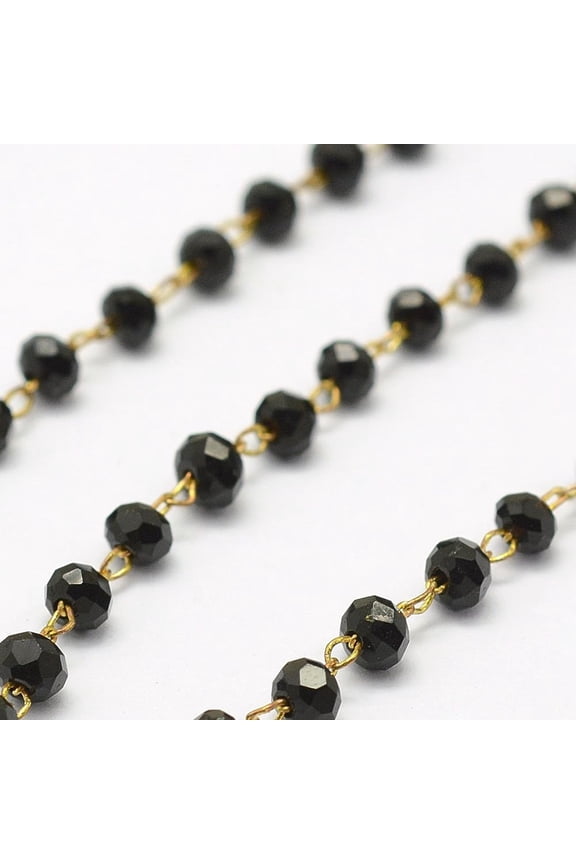 1 M Glass Beaded Chains Handmade Soldered Chains with Raw Brass Findings Unfinished Chain Set Fashion Stacking Jewelry Chain for Women DIY Necklace Bracelet and Anklet Accessories Making 2.5-3mm