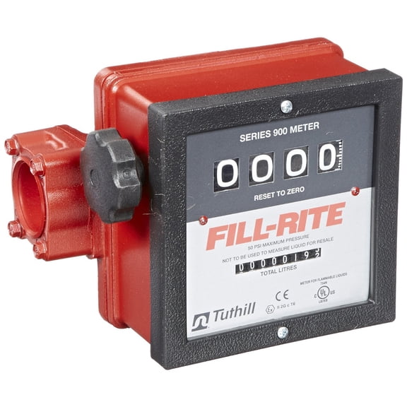 Fill-Rite 901CL 1" 23-151 LPM 4-Digit Mechanical Fuel Transfer Meter in Liters - Extreme Accuracy Meter for Fleet Fuel Management - Versatile Fluid Compatibility