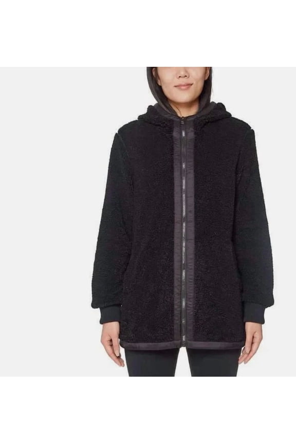 Expedition New Women's Size Medium Black Hooded Fuzzy Jacket Coat
