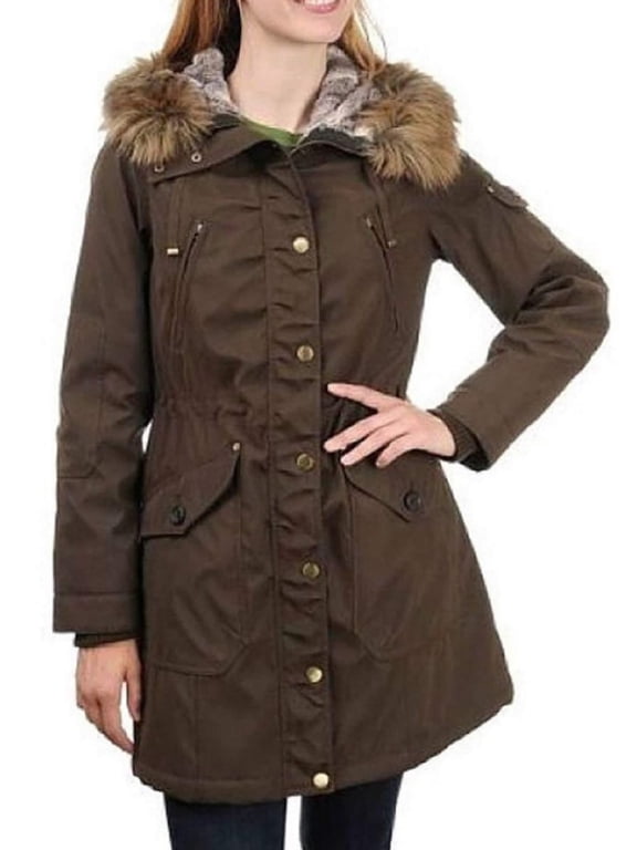Expedition Women's Faux Fur Hooded Parka Jacket - Dark Olive (medium)