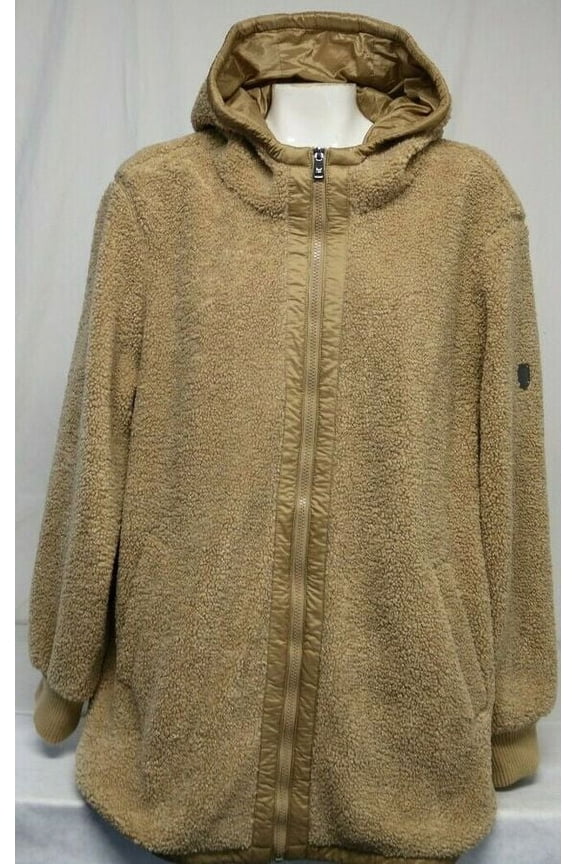 Womens Soft Lining Attached Hood Fuzzy Jacket Large