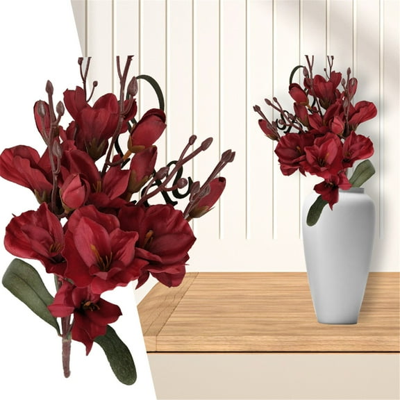 1*Magnolia Centerpiece Silk Flowers White Petals with Purple Stamens for Kitchen Decoration Home Decor Office Wedding