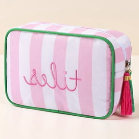 1 Mahjong Tile Bag with Zipper, Embroidered, Pink Striped, Fits 166 Mahjong Tiles 1.2 Inch, Portable Storage Case