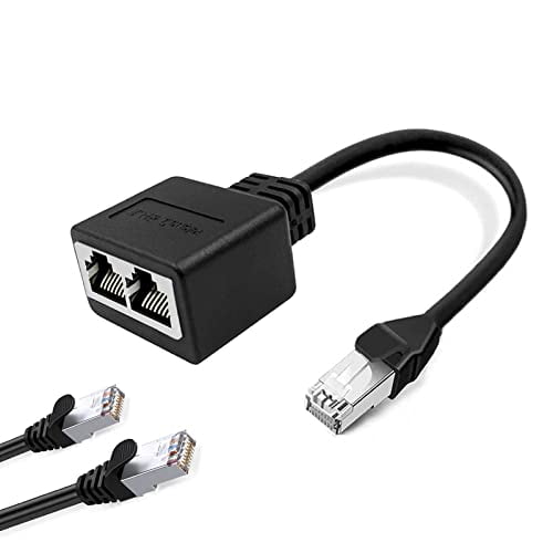 1 Male to 2 Female RJ45 Network Adapter for Cat5/Cat5e/Cat6 Ethernet Cable Splitter - Black